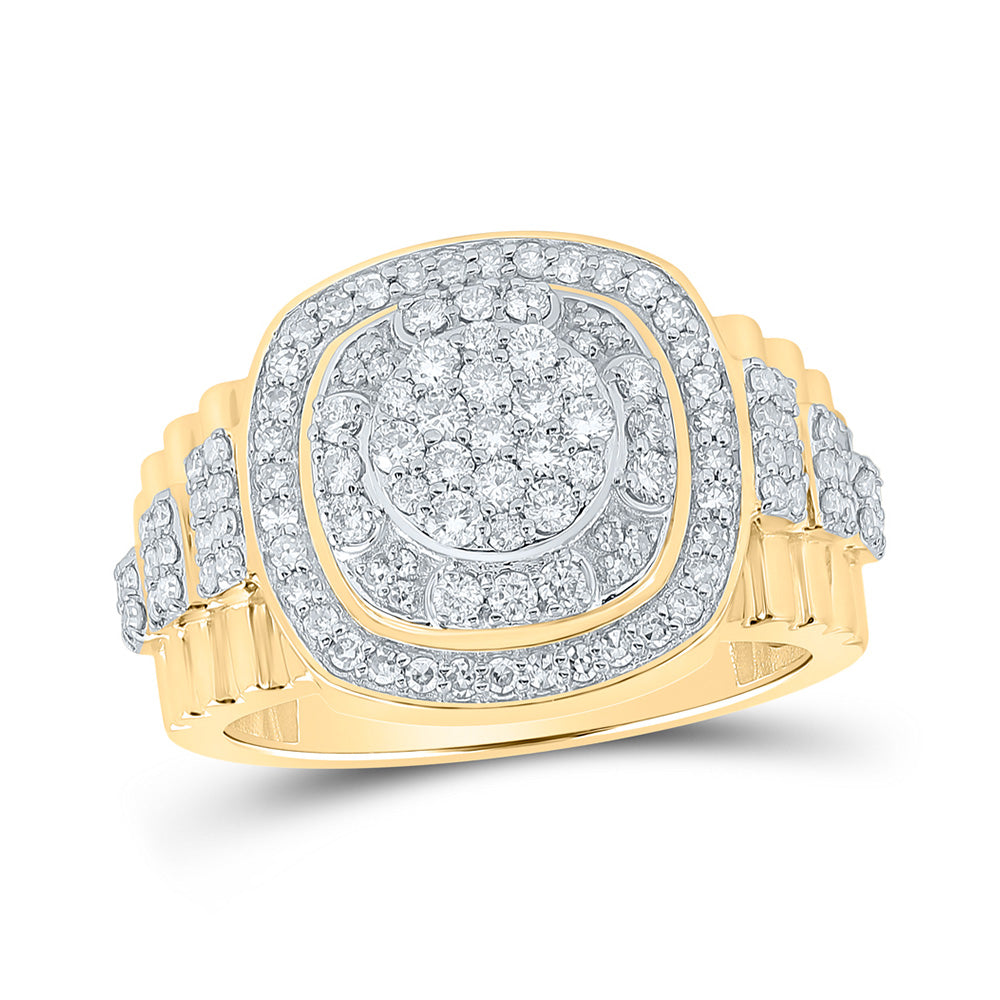 10kt Yellow Gold Mens Round Diamond Cluster Ring 1 Cttw