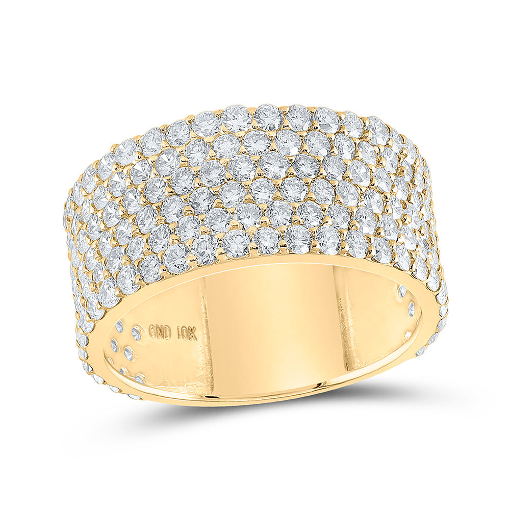 10kt Yellow Gold Mens Round Diamond 6-Row Pave Band Ring 4-3/4 Cttw