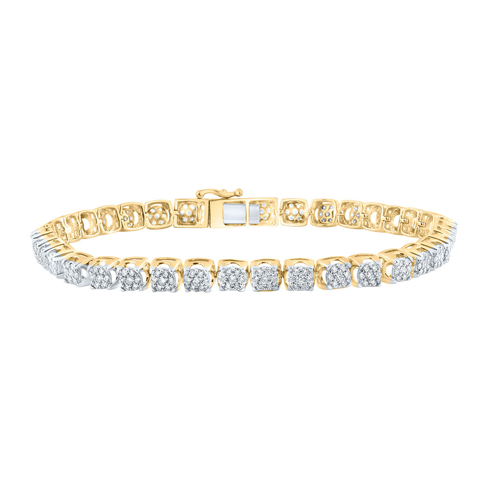 14kt Yellow Gold Womens Round Diamond Flower Cluster Tennis Bracelet 3 Cttw