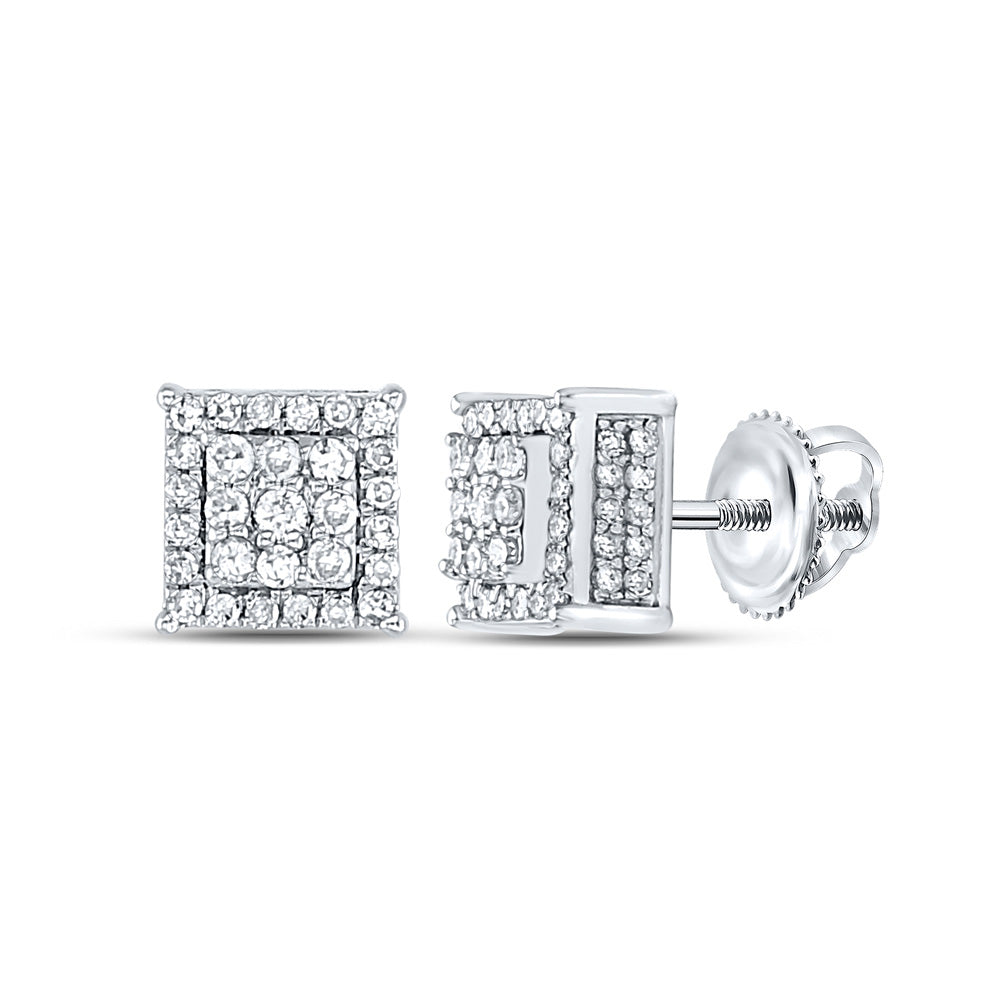 14kt White Gold Womens Round Diamond Square Earrings 1/2 Cttw