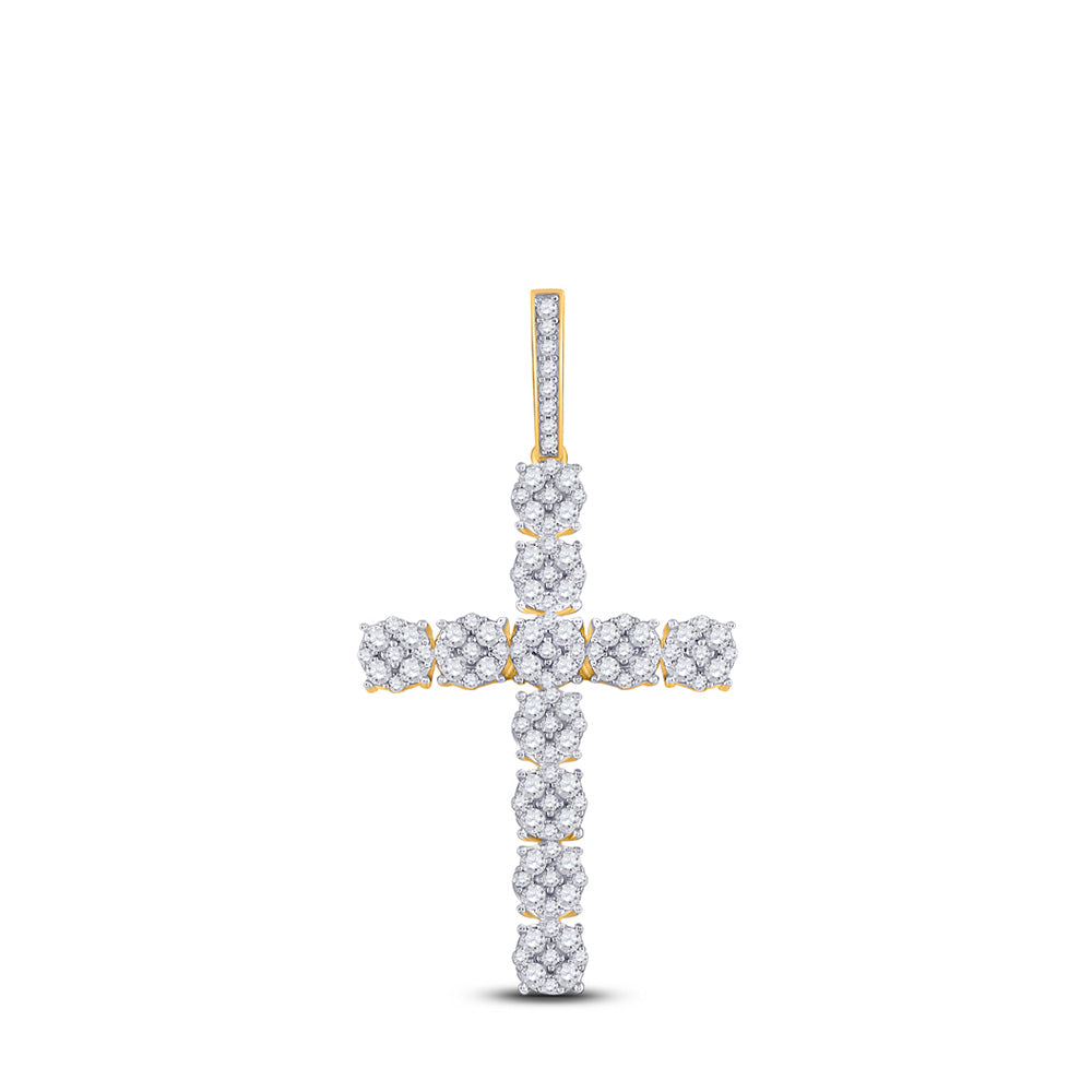 14kt Yellow Gold Mens Round Diamond Cross Charm Pendant 2 Cttw