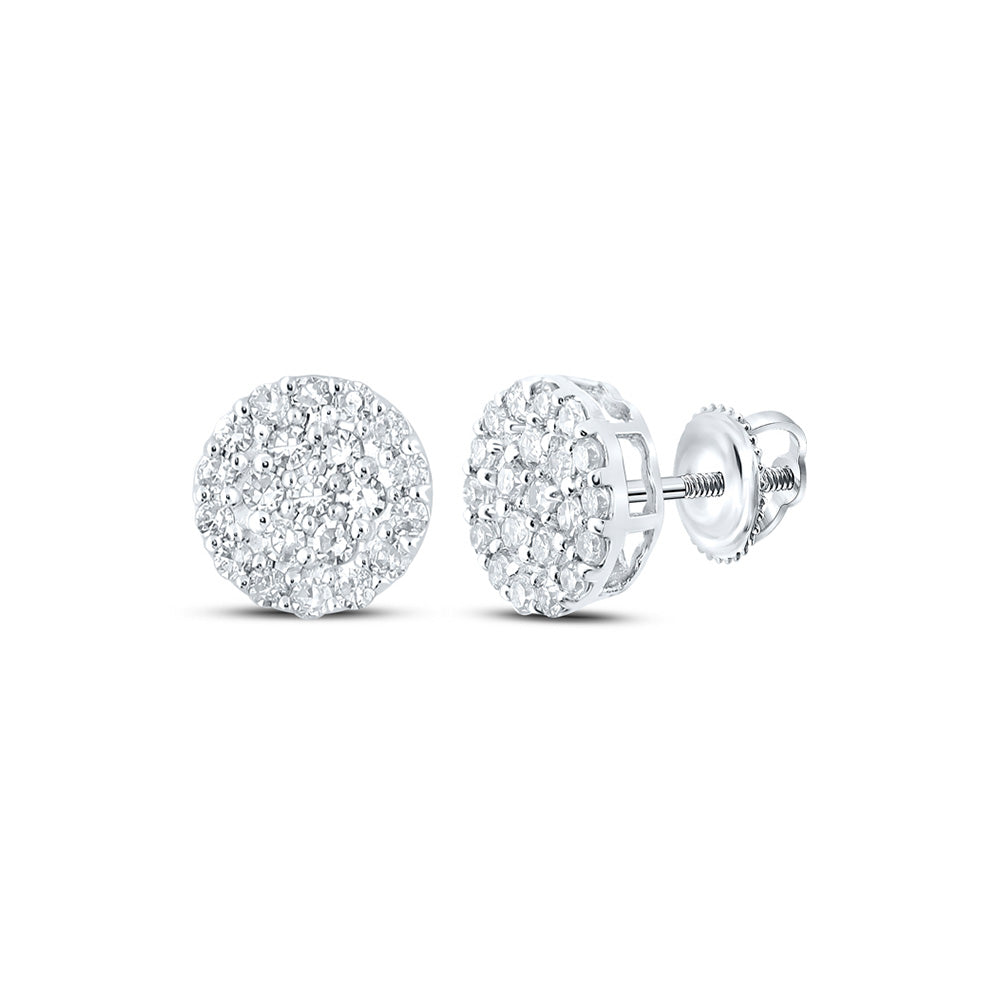 14kt White Gold Mens Round Diamond Cluster Earrings 1/4 Cttw