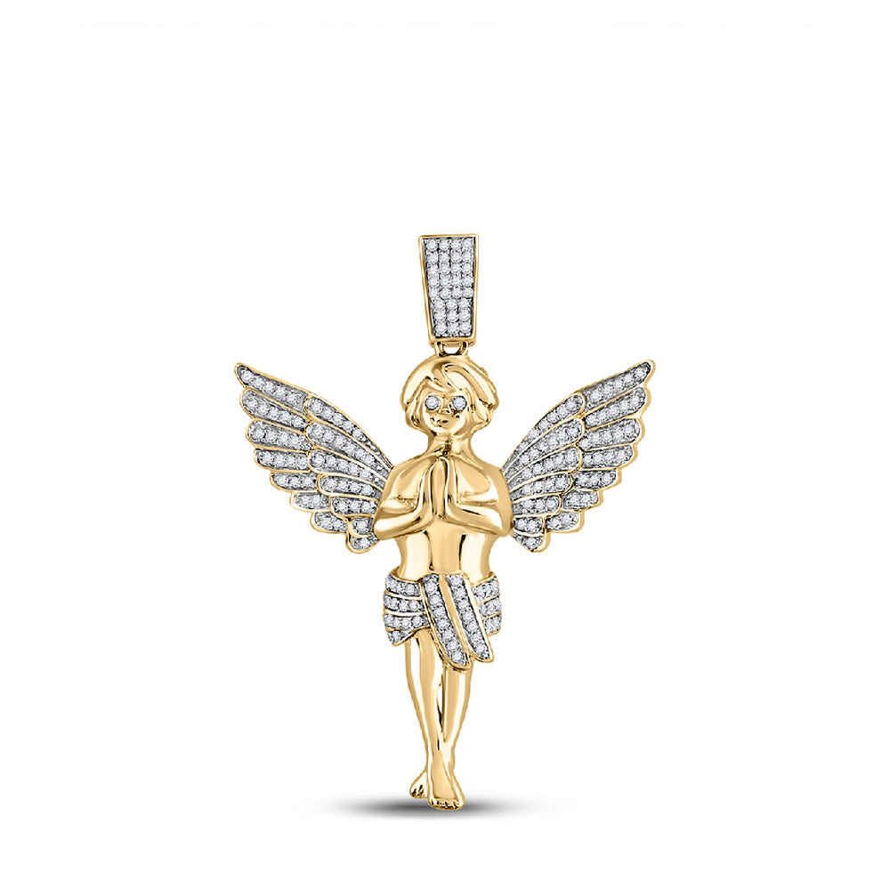 14kt Yellow Gold Mens Round Diamond Angel Charm Pendant 3/8 Cttw