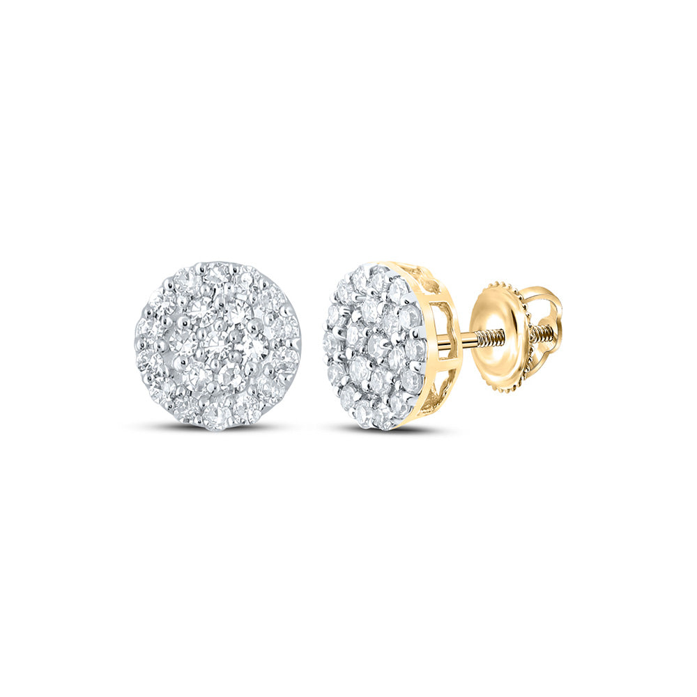 14kt Yellow Gold Mens Round Diamond Cluster Earrings 1/4 Cttw