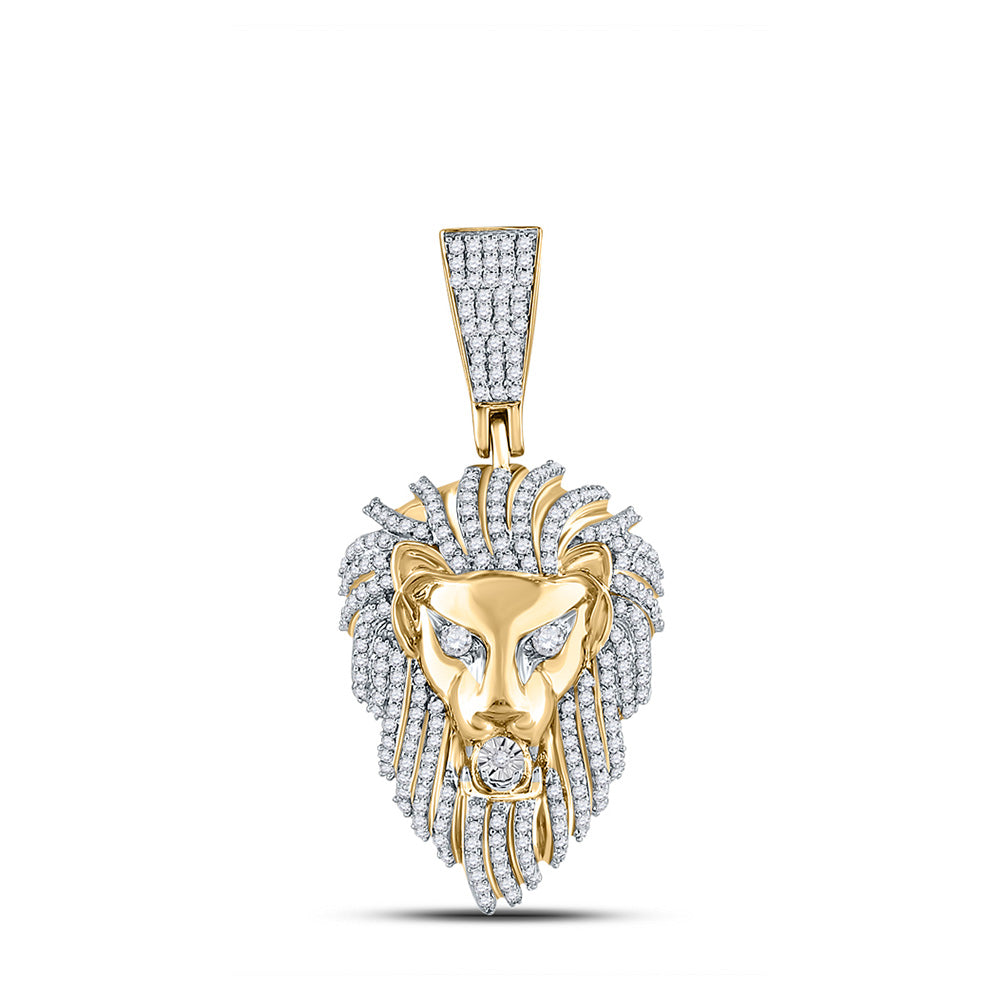 14kt Yellow Gold Mens Round Diamond Lion Face Charm Pendant 1-1/3 Cttw