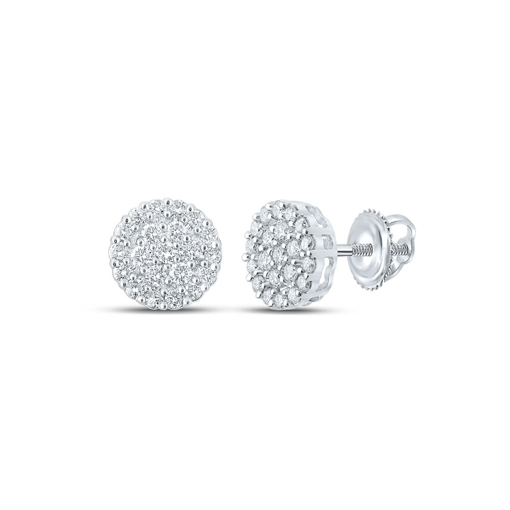 14kt White Gold Mens Round Diamond Cluster Earrings 1 Cttw