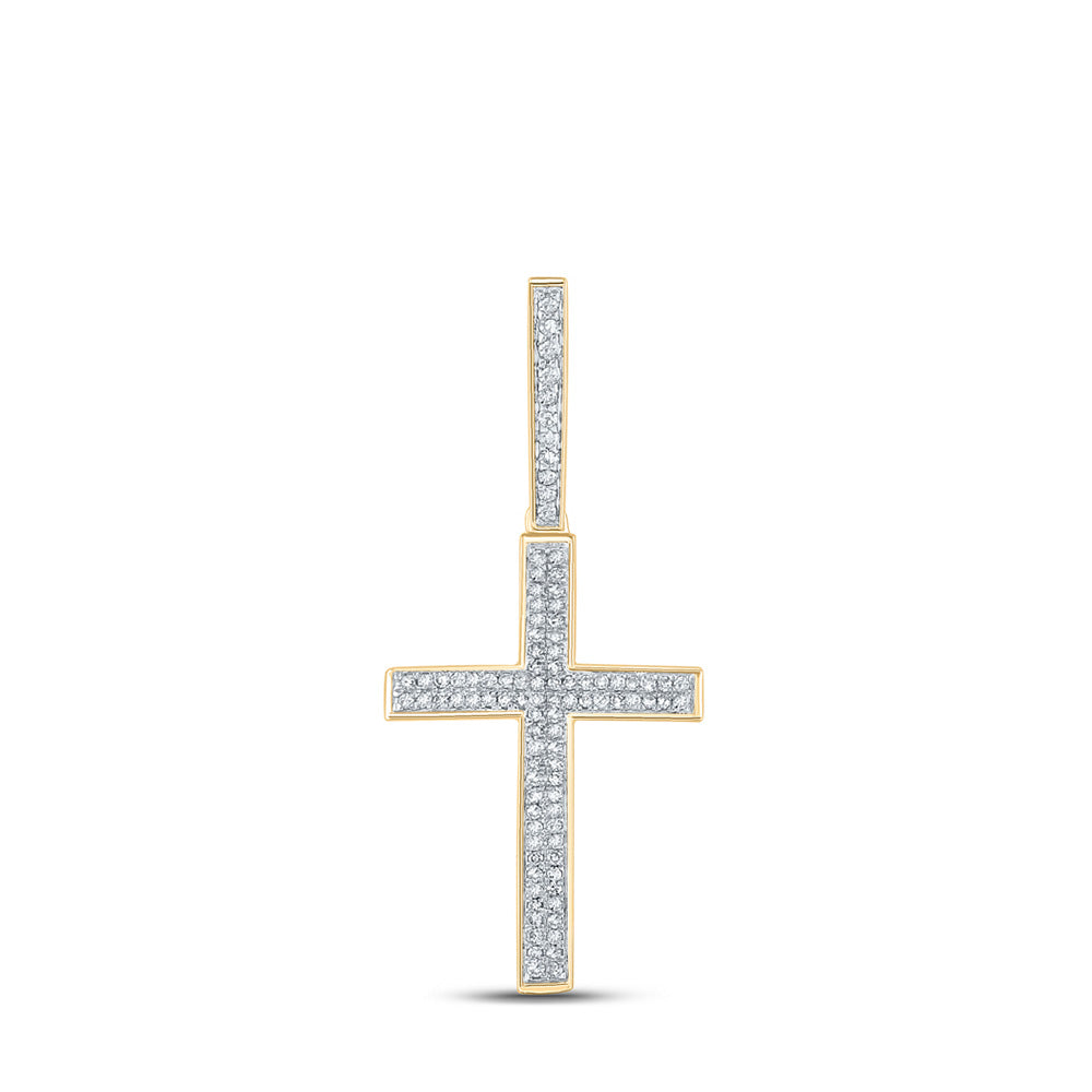 14kt Yellow Gold Mens Round Diamond Cross Charm Pendant 1/3 Cttw