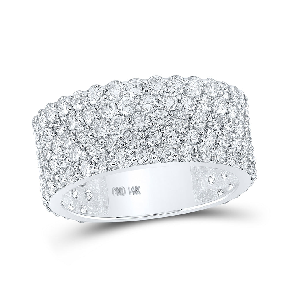 14kt White Gold Mens Round Diamond 5-Row Pave Band Ring 5-3/8 Cttw