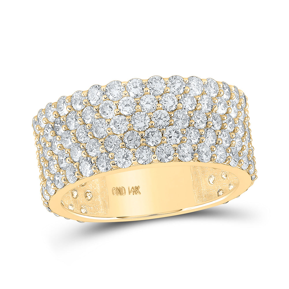 14kt Yellow Gold Mens Round Diamond 5-Row Pave Band Ring 5-3/8 Cttw