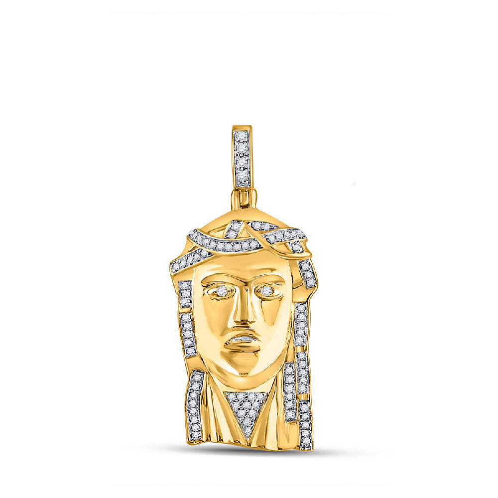 14kt Yellow Gold Mens Round Diamond Jesus Face Charm Pendant 1/4 Cttw