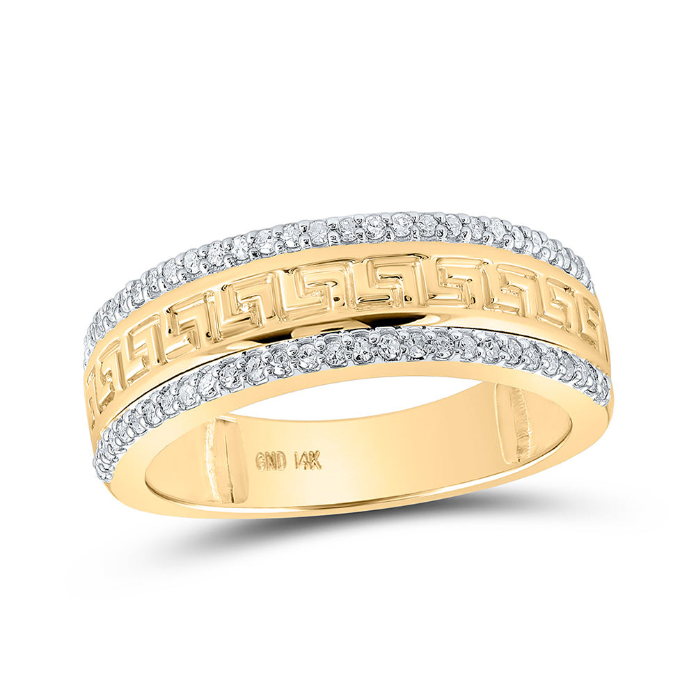 14kt Yellow Gold Mens Round Diamond Greek Key Band Ring 1/3 Cttw