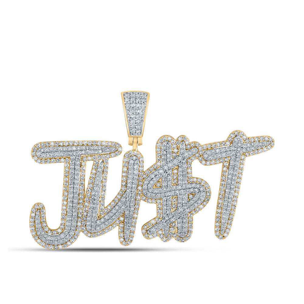 14kt Two-tone Gold Mens Round Diamond JU$T Charm Pendant 2-5/8 Cttw