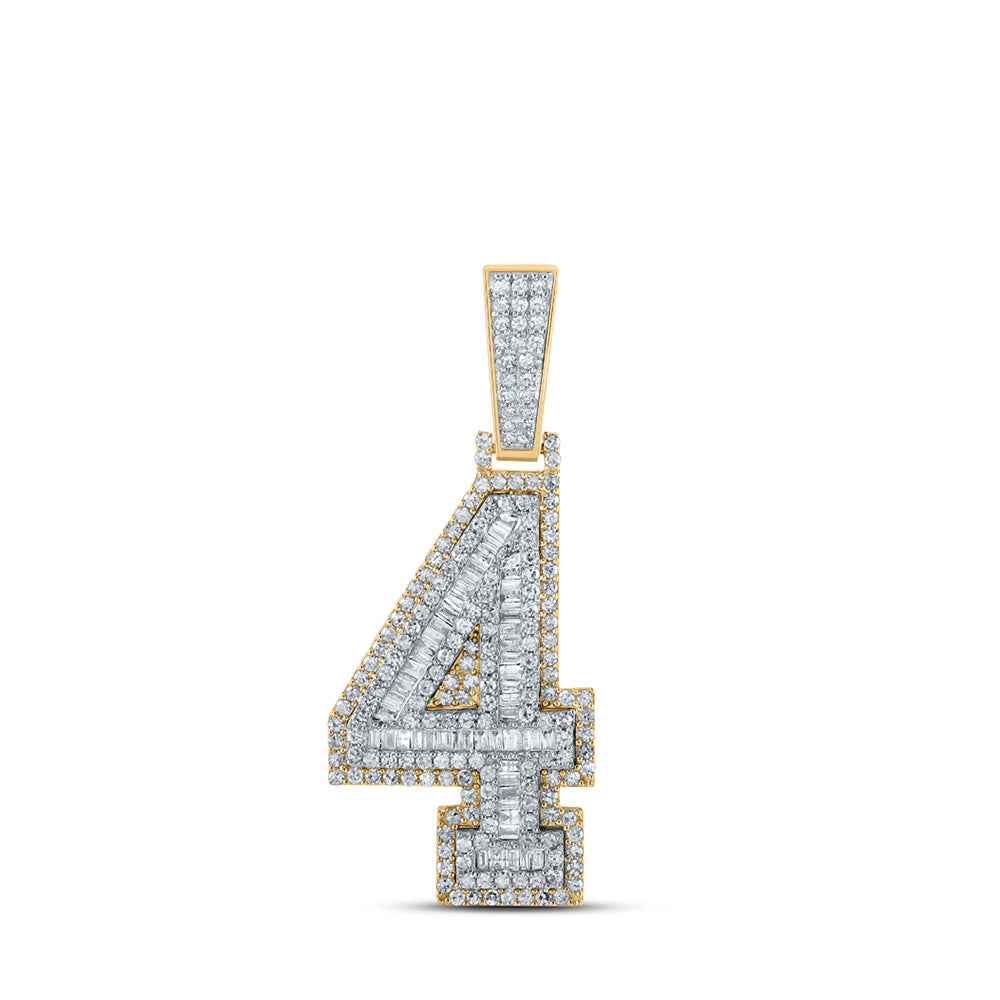 14kt Two-tone Gold Mens Baguette Diamond Number 4 Charm Pendant 1-1/2 Cttw