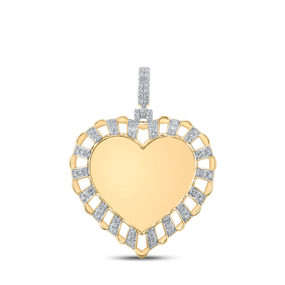 14kt Yellow Gold Mens Round Diamond Memory Heart Charm Pendant 7/8 Cttw