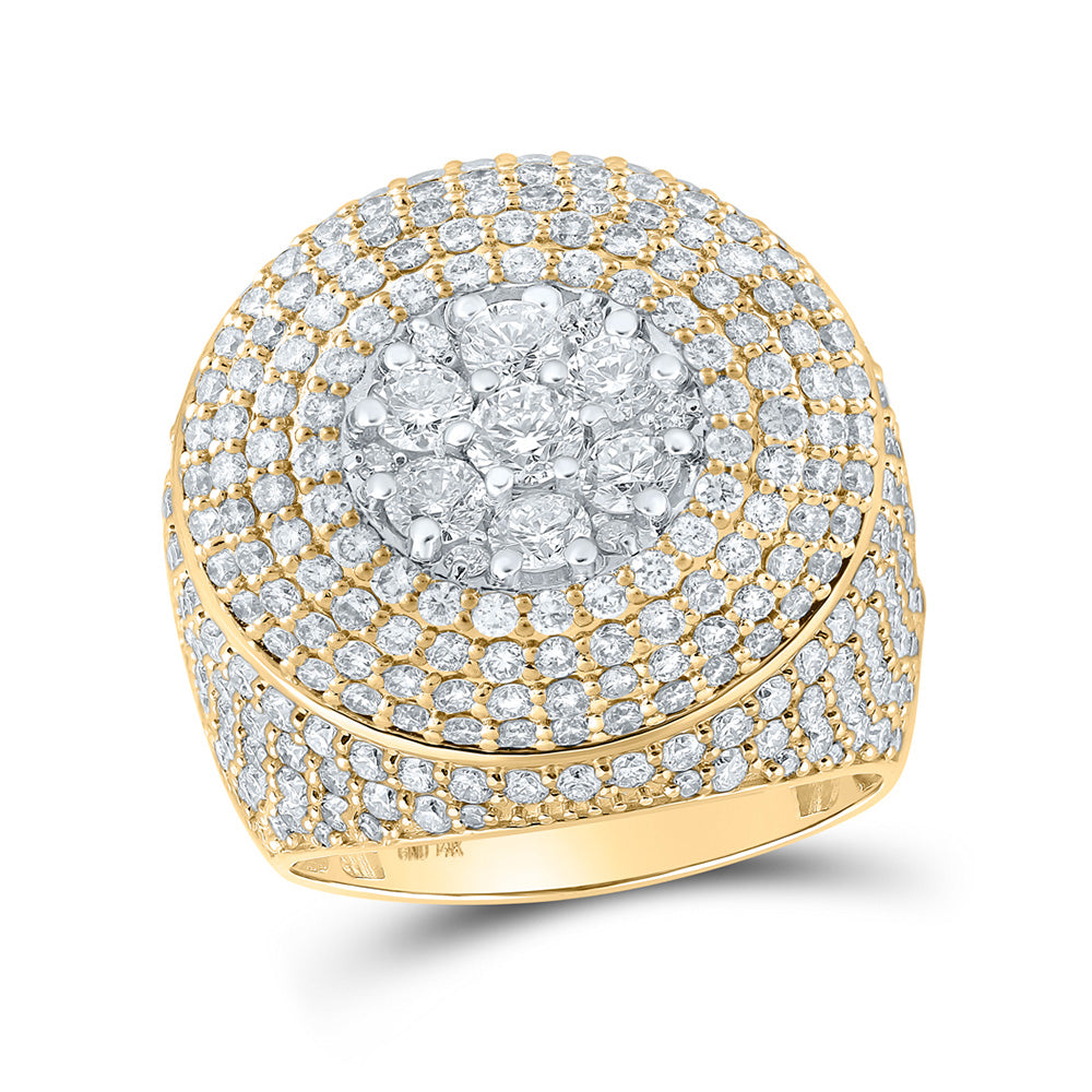 14kt Yellow Gold Mens Round Diamond Statement Cluster Circle Ring 6 Cttw