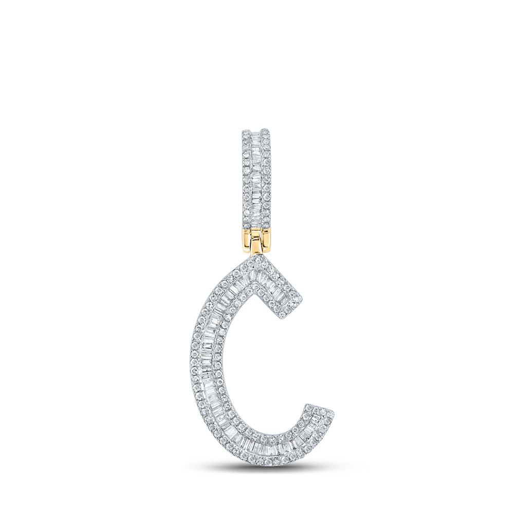 14kt Yellow Gold Mens Baguette Diamond C Initial Letter Charm Pendant 3/4 Cttw