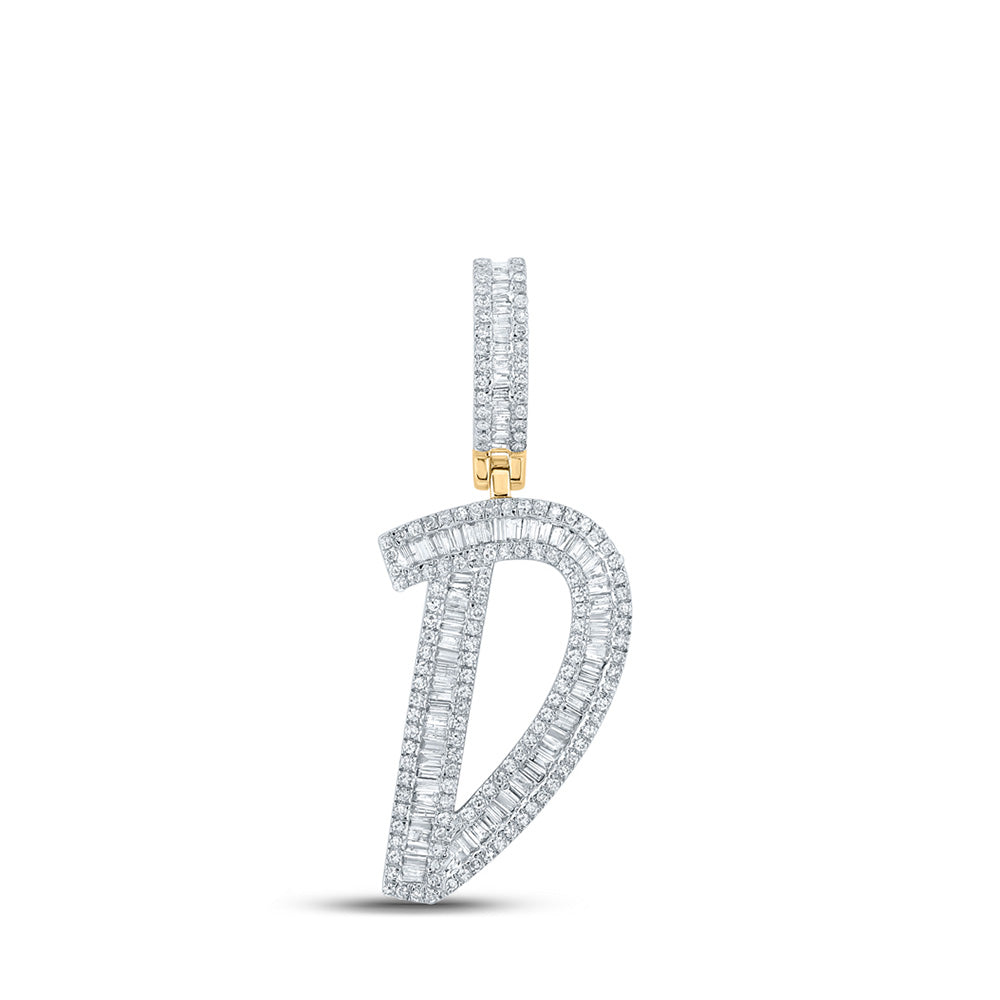 14kt Yellow Gold Mens Baguette Diamond D Initial Letter Charm Pendant 3/4 Cttw