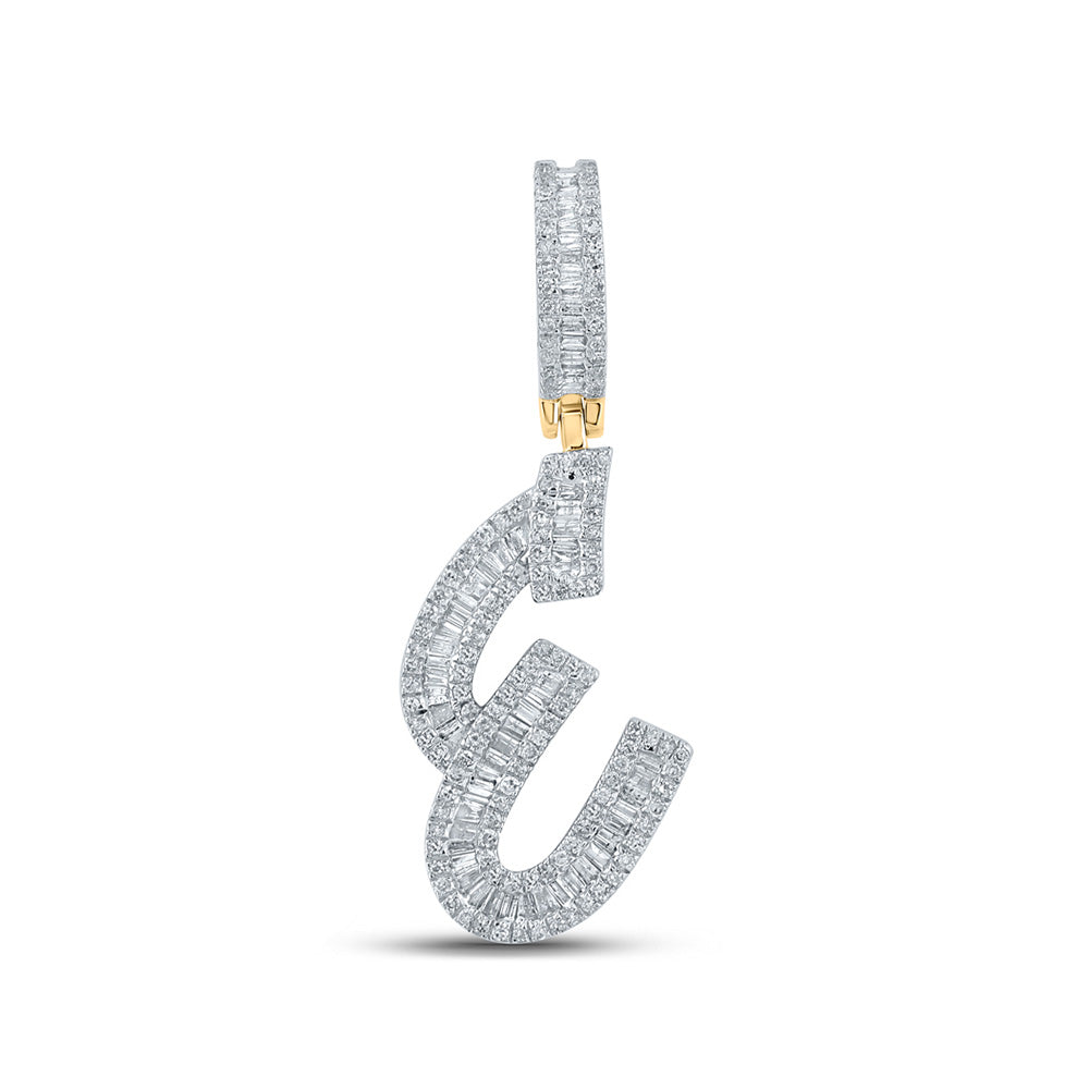 14kt Yellow Gold Mens Baguette Diamond E Initial Letter Charm Pendant 3/4 Cttw