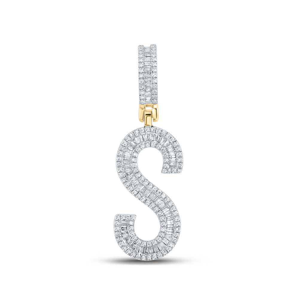 14kt Yellow Gold Mens Baguette Diamond S Initial Letter Charm Pendant 3/4 Cttw