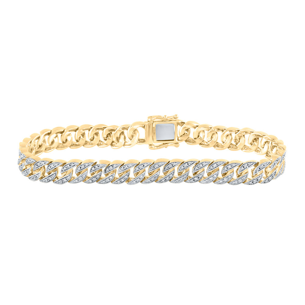 14kt Yellow Gold Mens Round Diamond Cuban Link Bracelet 1-3/4 Cttw