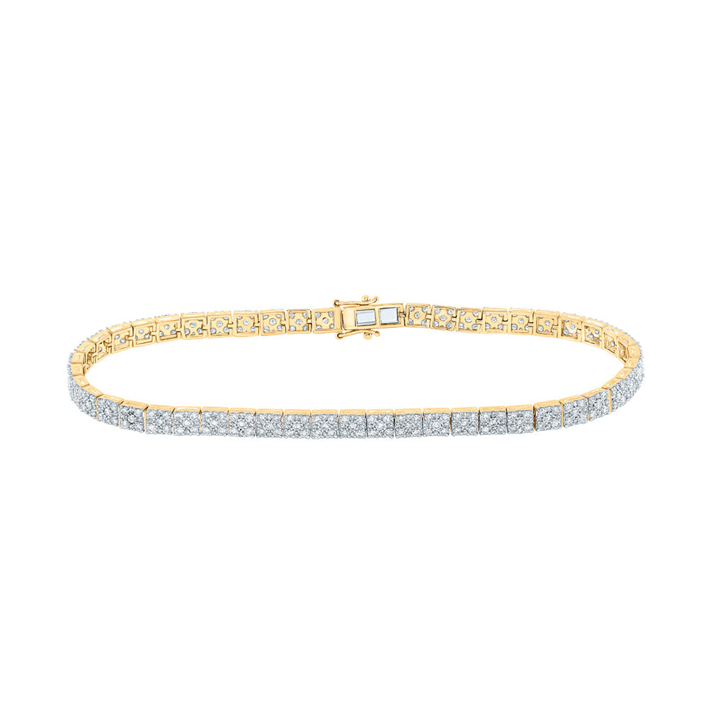 14kt Yellow Gold Mens Round Diamond Single Row Link Bracelet 4-1/3 Cttw