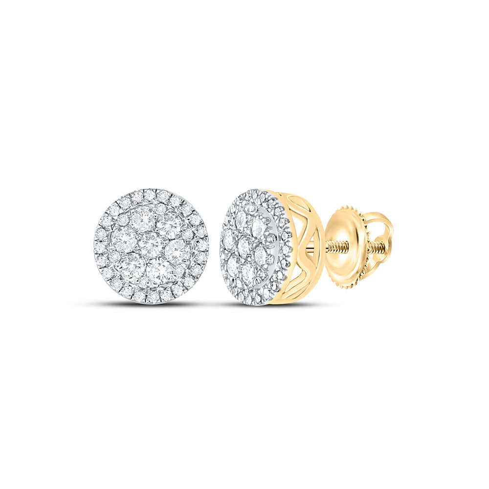 14kt Yellow Gold Mens Round Diamond Cluster Earrings 3/8 Cttw