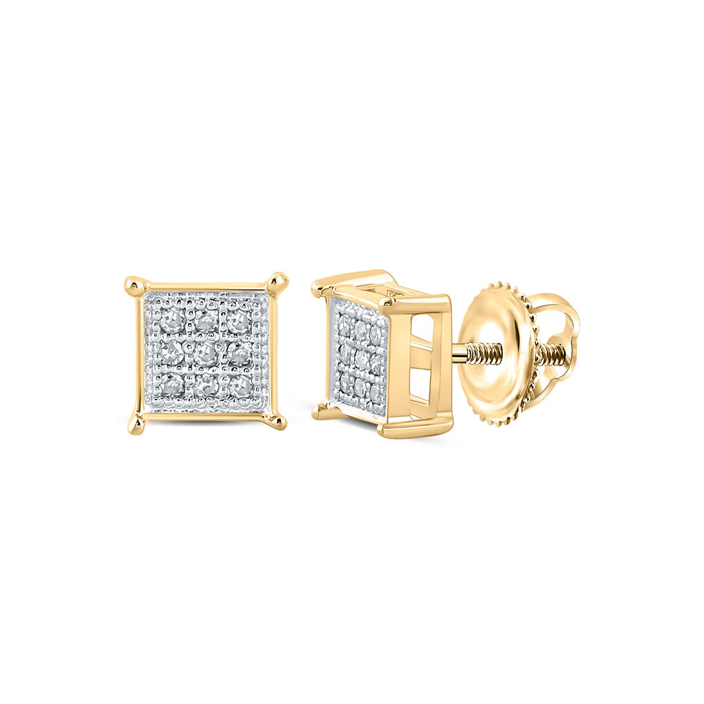 14kt Yellow Gold Womens Round Diamond Square Earrings 1/20 Cttw