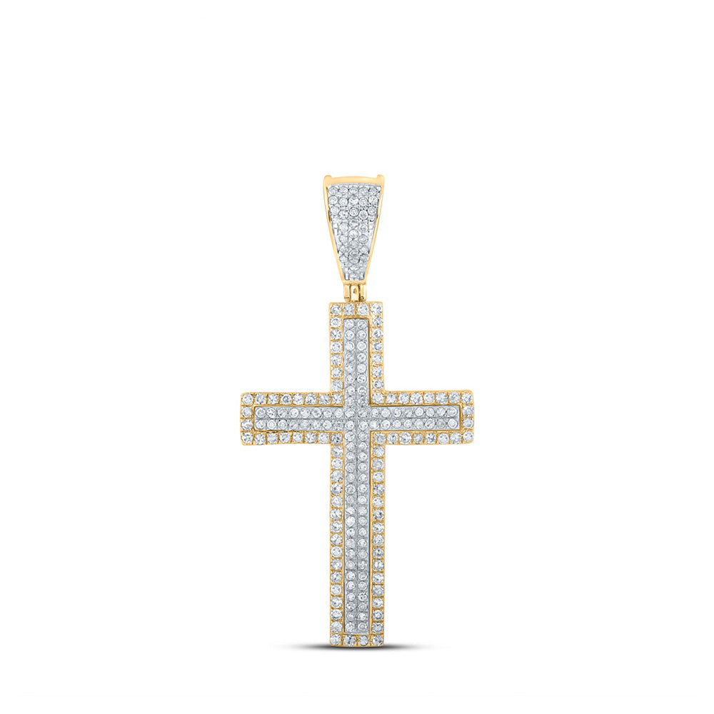 14kt Two-tone Gold Mens Round Diamond Cross Charm Pendant 3/4 Cttw