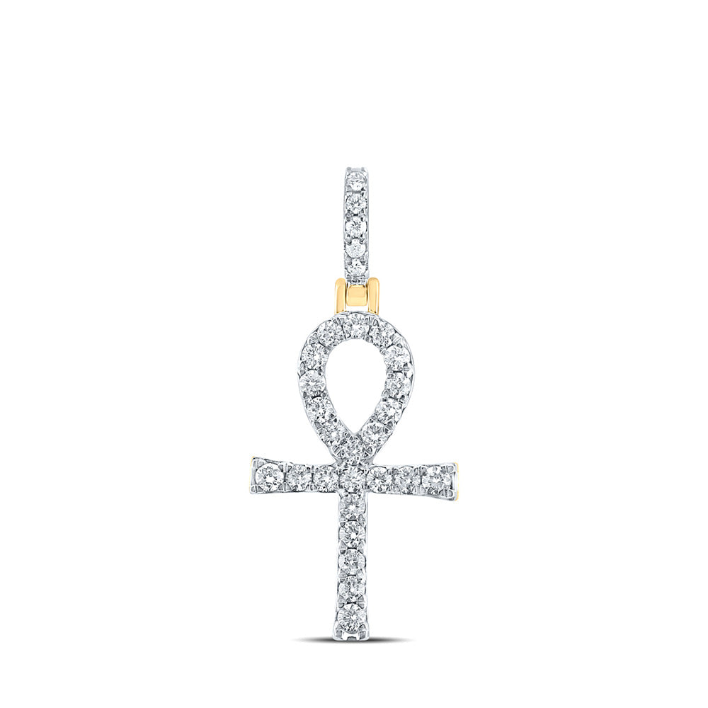 14kt Yellow Gold Mens Round Diamond Ankh Charm Pendant 1/2 Cttw