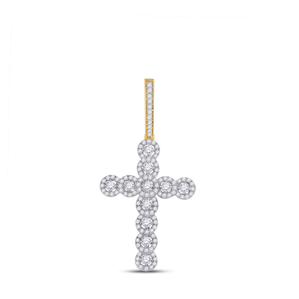 14kt Yellow Gold Mens Round Diamond Cross Charm Pendant 3/4 Cttw