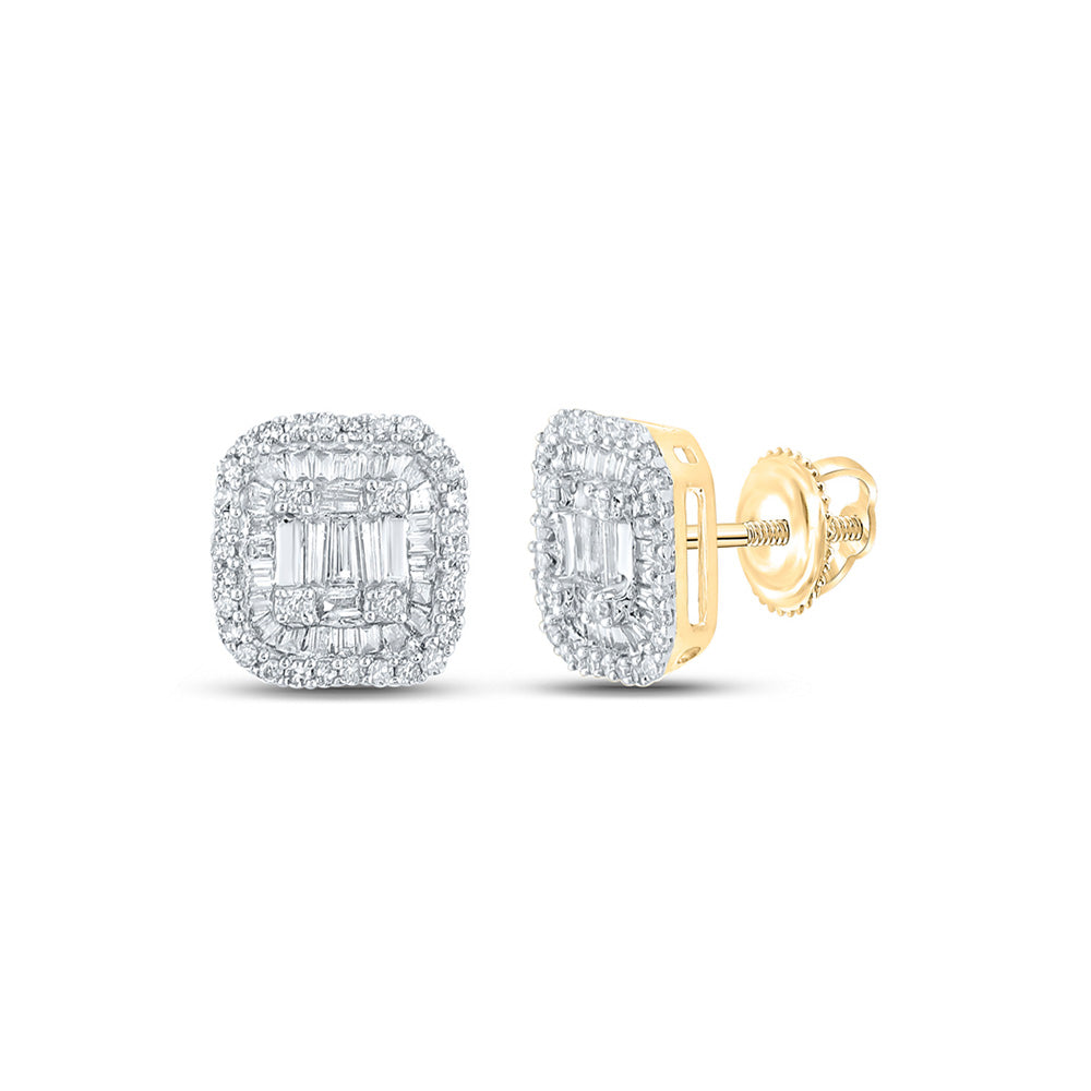 14kt Yellow Gold Mens Baguette Diamond Square Earrings 1/2 Cttw