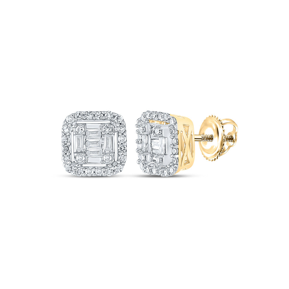 14kt Yellow Gold Mens Baguette Diamond Square Earrings 1/2 Cttw