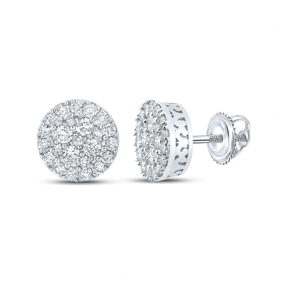 14kt White Gold Mens Round Diamond Cluster Earrings 5/8 Cttw