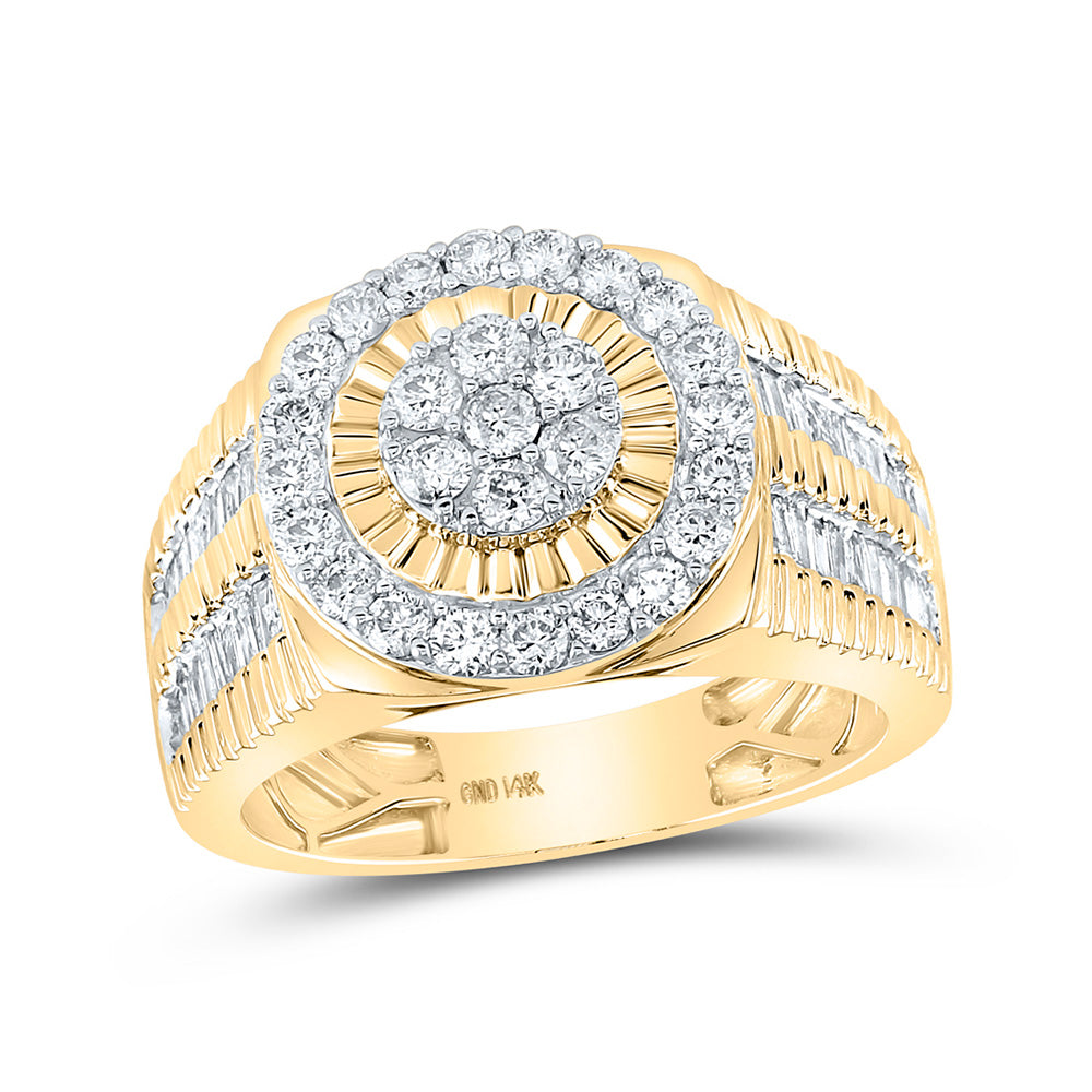 14kt Yellow Gold Mens Round Diamond Fluted Flower Cluster Ring 1-3/4 Cttw