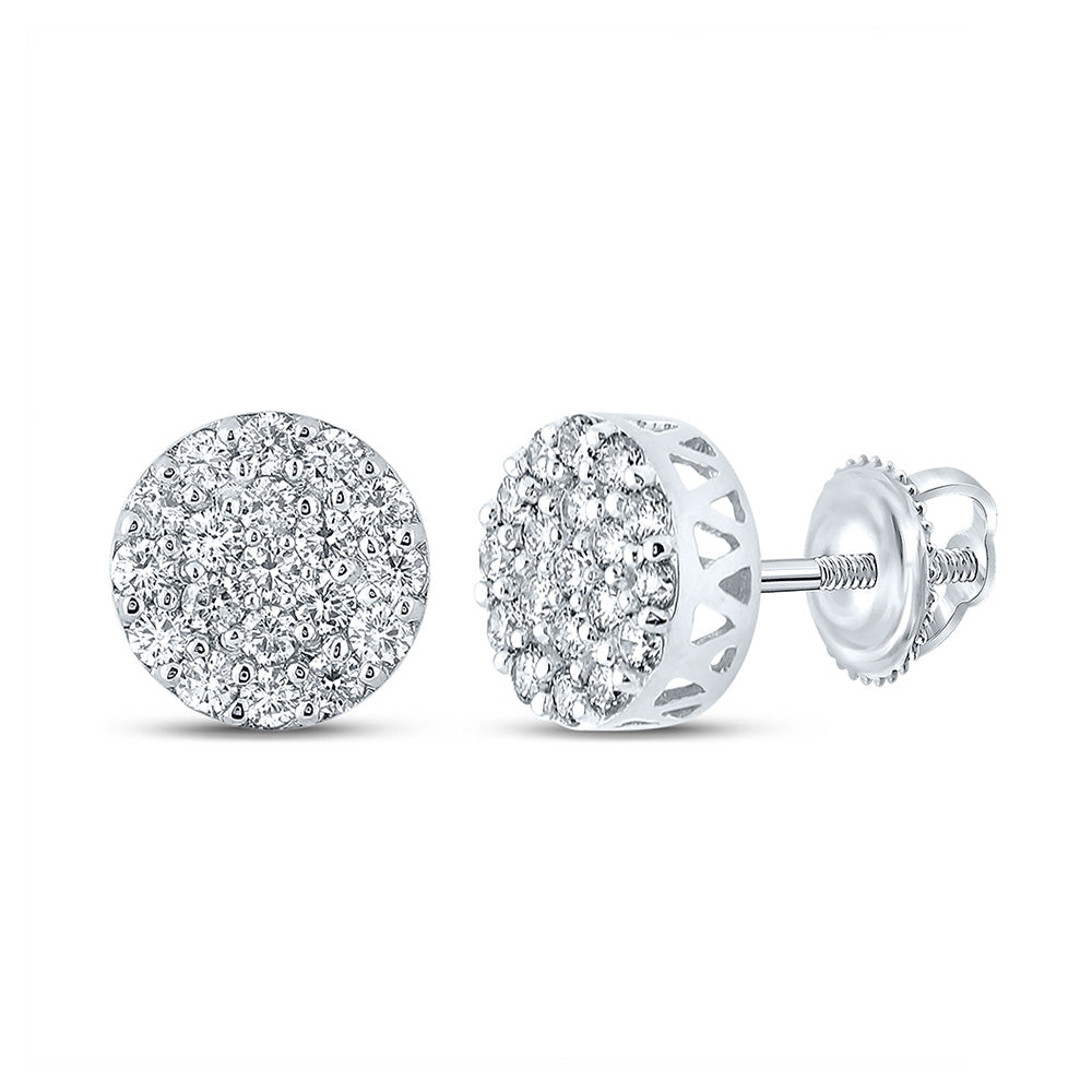 14kt White Gold Mens Round Diamond Cluster Earrings 5/8 Cttw