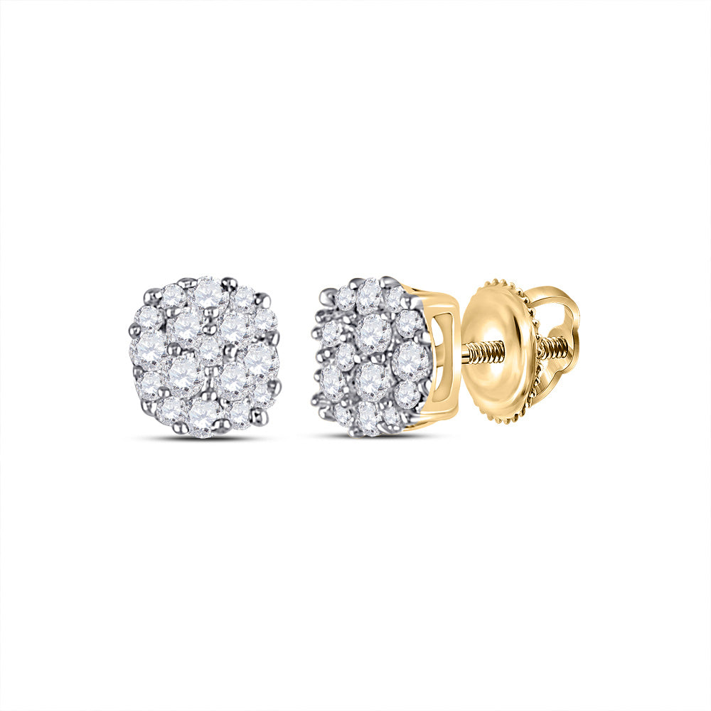 14kt Yellow Gold Womens Round Diamond Cluster Earrings 1/5 Cttw