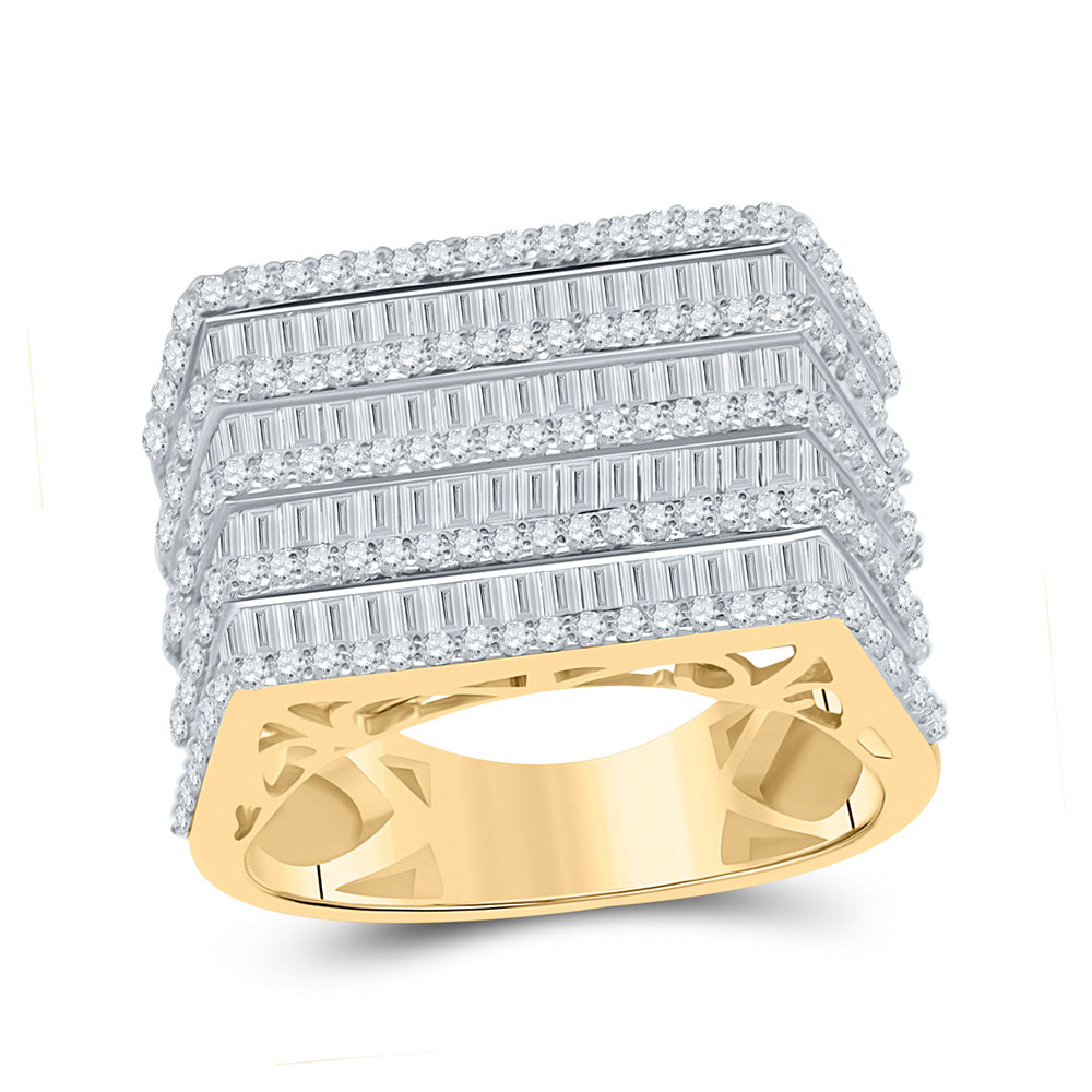 14kt Yellow Gold Mens Baguette Diamond Flat Top Big Look Band Ring 3 Cttw