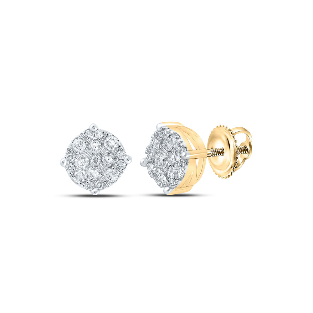 14kt Yellow Gold Mens Round Diamond Cluster Earrings 1/3 Cttw