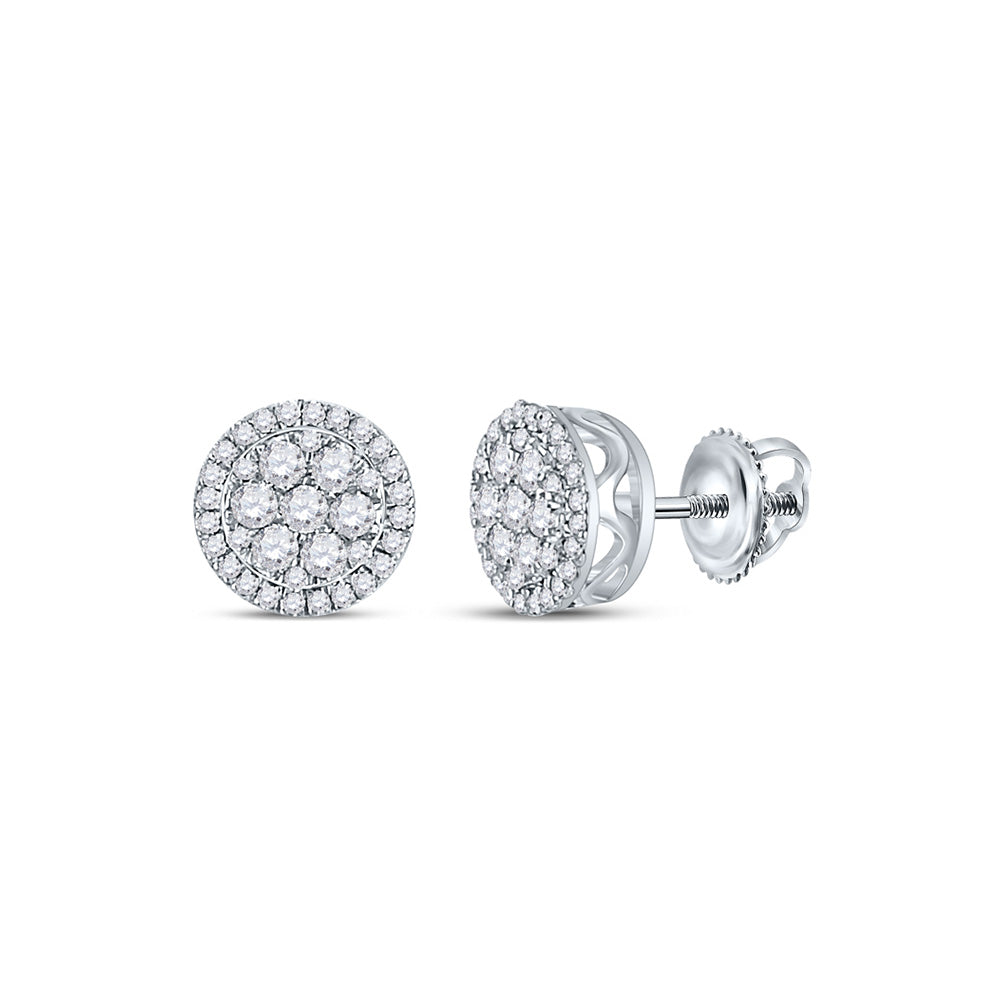 14kt White Gold Womens Round Diamond Cluster Earrings 3/8 Cttw