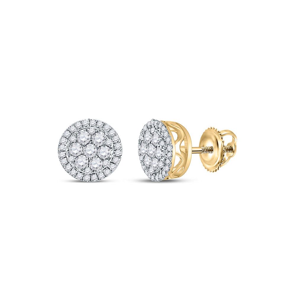 14kt Yellow Gold Womens Round Diamond Cluster Earrings 3/8 Cttw