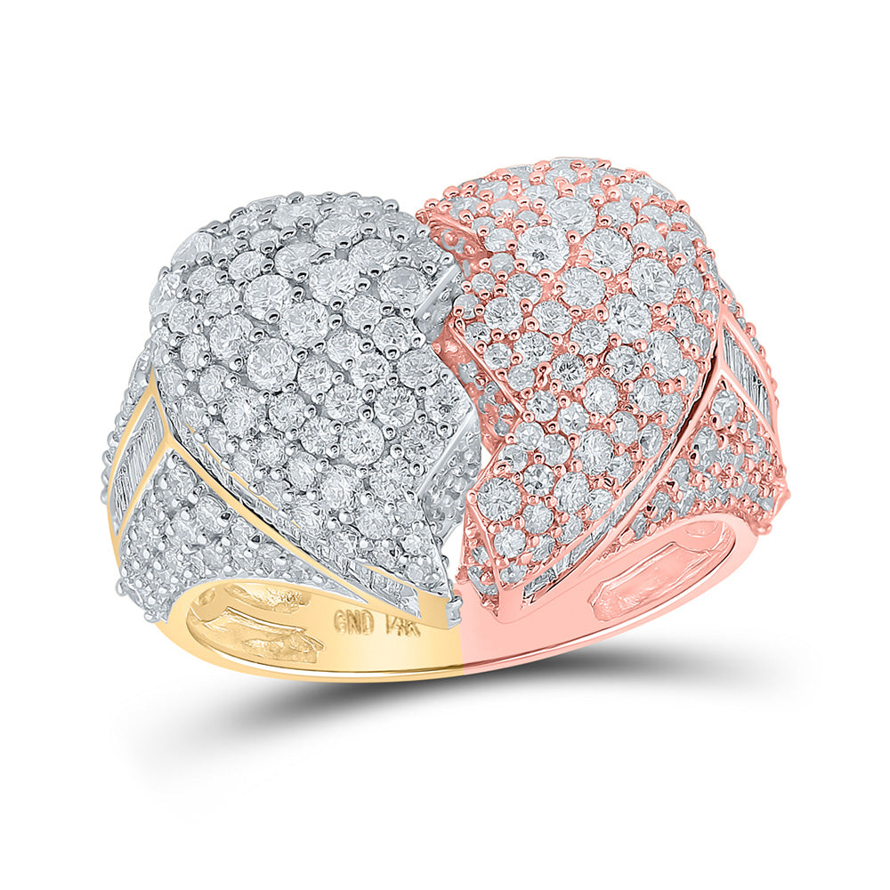14kt Tri-Tone Gold Mens Round Diamond Broken Heart Ring 4-1/4 Cttw