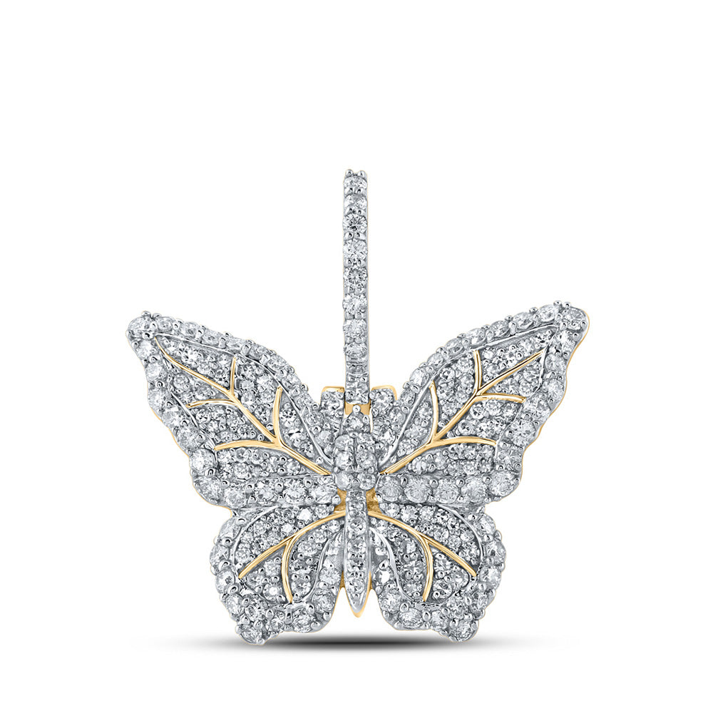 14kt Yellow Gold Mens Round Diamond Butterfly Charm Pendant 1-1/2 Cttw