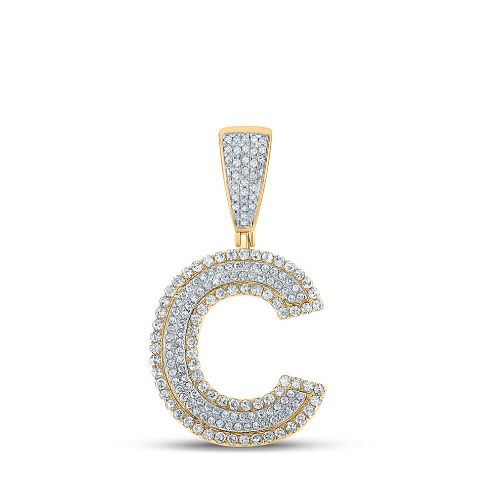 14kt Two-tone Gold Mens Round Diamond C Initial Letter Charm Pendant 3/4 Cttw