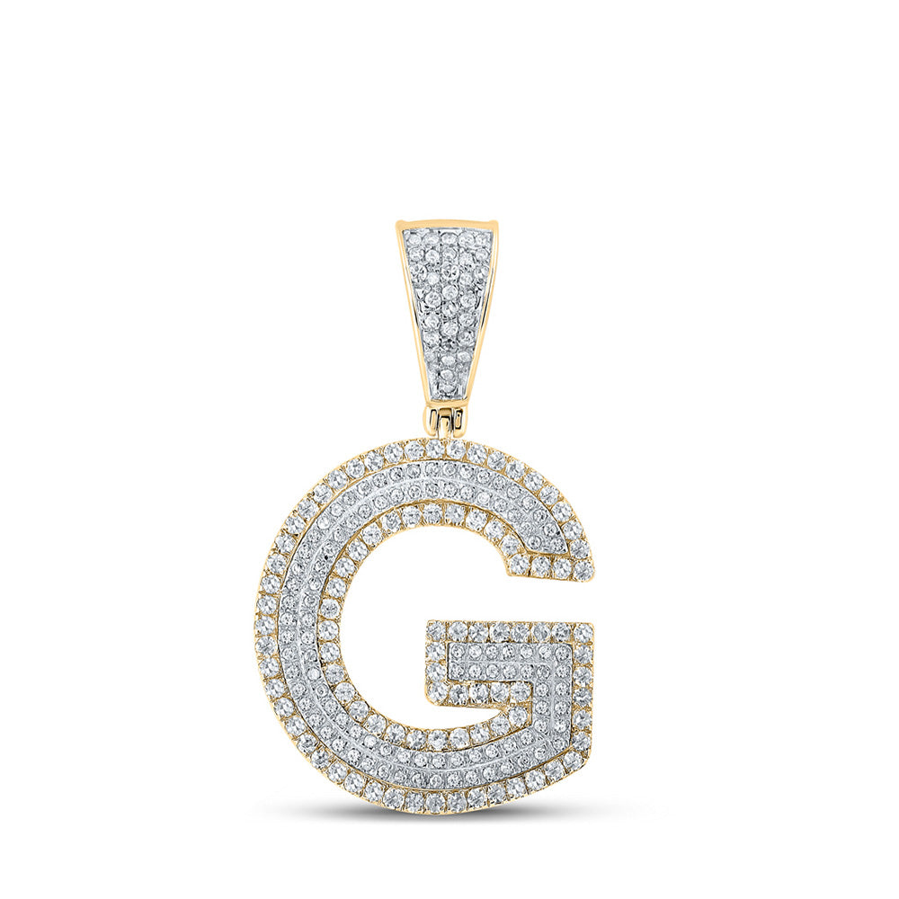 14kt Two-tone Gold Mens Round Diamond G Initial Letter Charm Pendant 7/8 Cttw