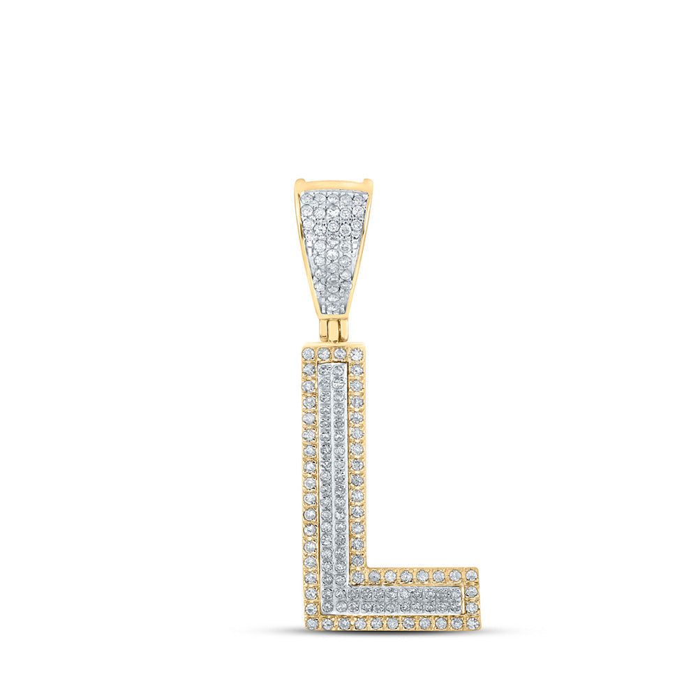 14kt Two-tone Gold Mens Round Diamond L Initial Letter Charm Pendant 1/3 Cttw