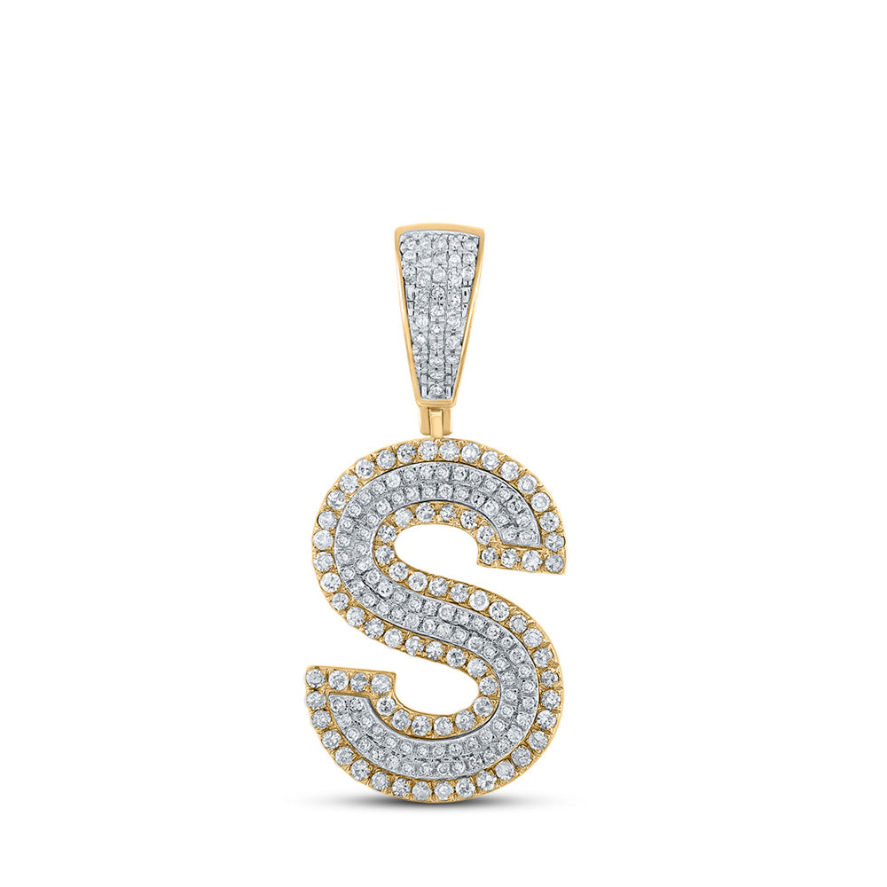 14kt Two-tone Gold Mens Round Diamond S Initial Letter Charm Pendant 3/4 Cttw