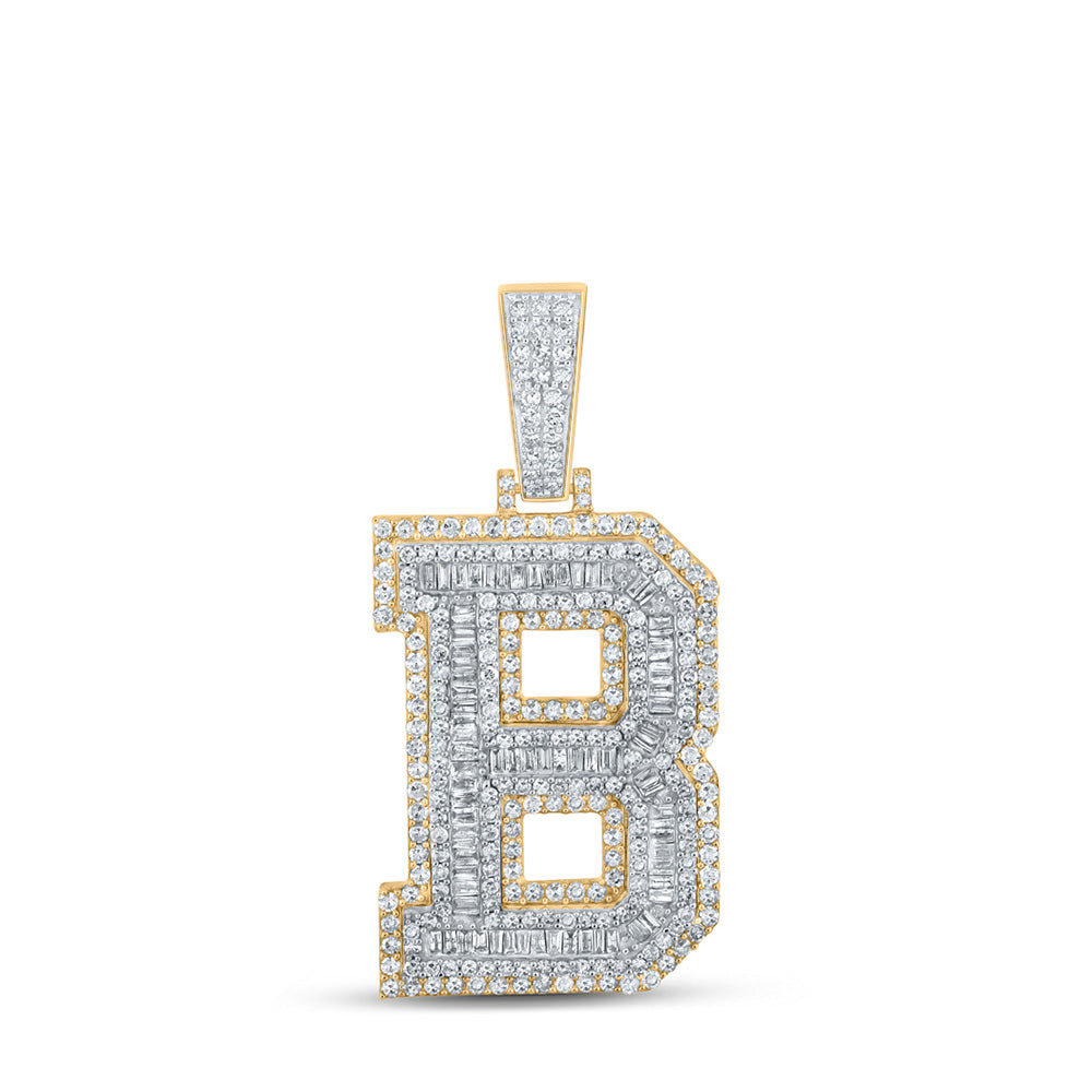 14kt Two-tone Gold Mens Baguette Diamond B Initial Letter Charm Pendant 2-1/5 Cttw