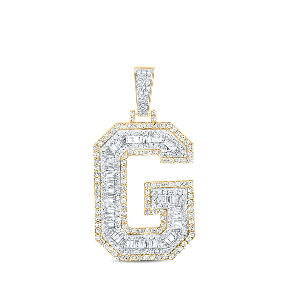 14kt Two-tone Gold Mens Baguette Diamond G Initial Letter Charm Pendant 1-7/8 Cttw