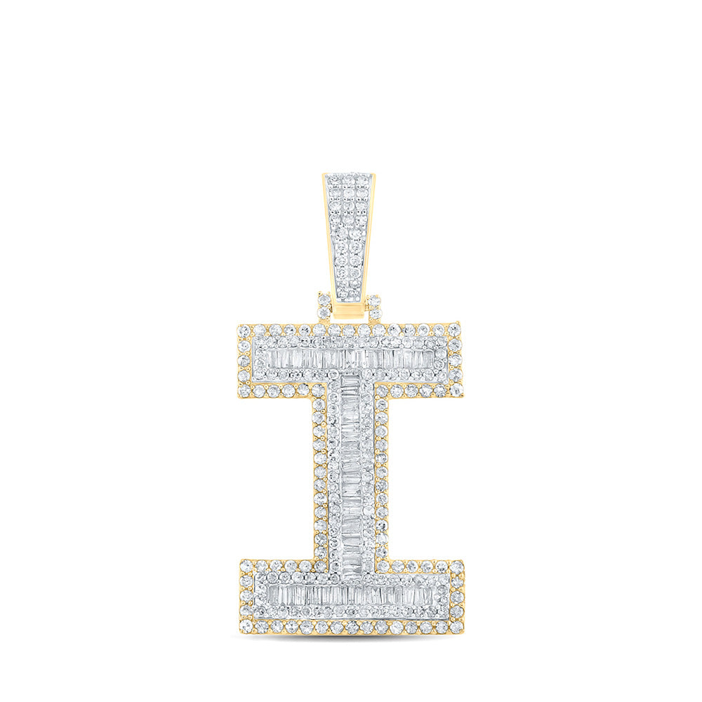 14kt Two-tone Gold Mens Baguette Diamond I Initial Letter Charm Pendant 1-3/4 Cttw