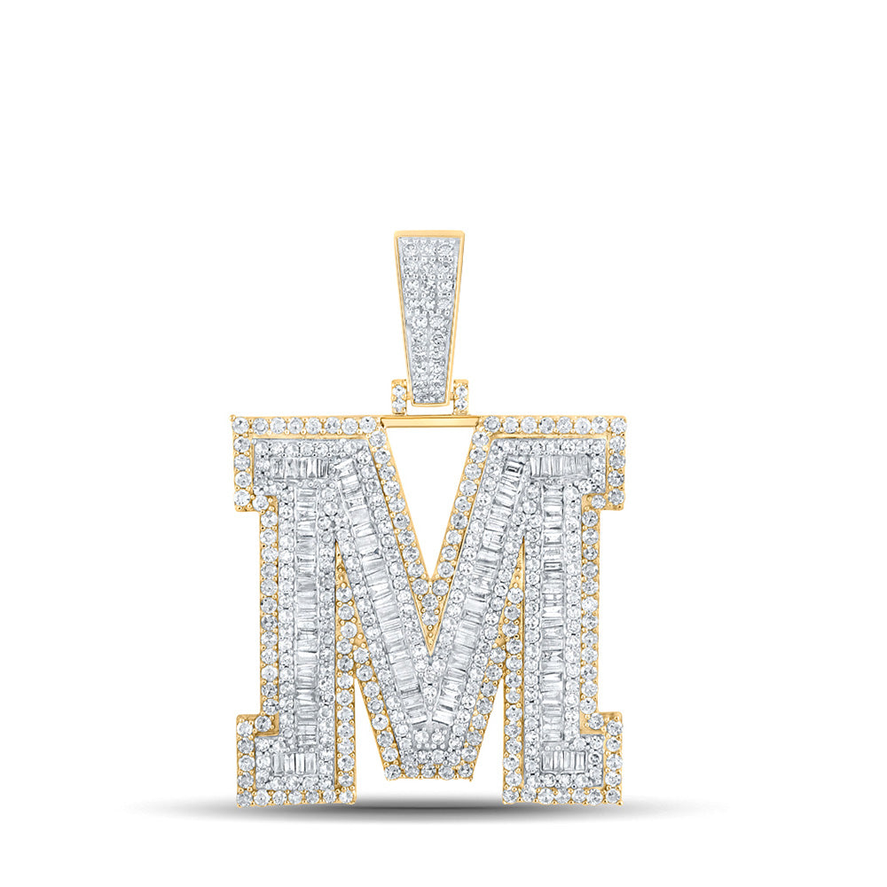 14kt Two-tone Gold Mens Baguette Diamond M Initial Letter Charm Pendant 2-7/8 Cttw